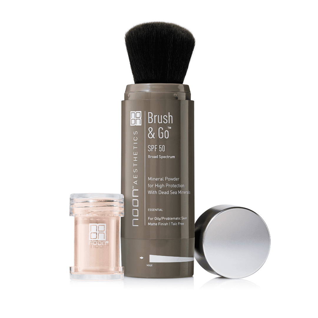 NOON Aesthetics™ Brush & Go - SPF 50 mineralinė apsauga nuo saulės mišriai, riebiai odai (Tone 01) 2x5gr