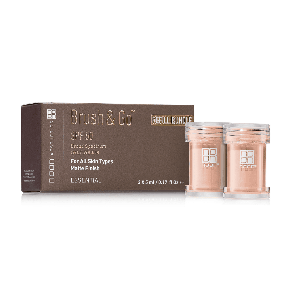 Noon Brush & Go šepetėlio papildymas SPF 50 mineralinė apsauga nuo saulės visų tipų odai (Tone 02), 3x5 g
